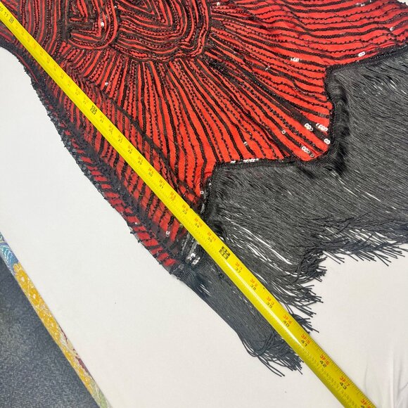 Flapper Red Black Sequin Dress With Fringe Hem Size XL - Picture 7 of 8